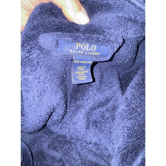 Polo Ralph Lauren Polo Men’s Navy Robe Plush Velour Small Medium Pockets Belt - Picture 4 of 6